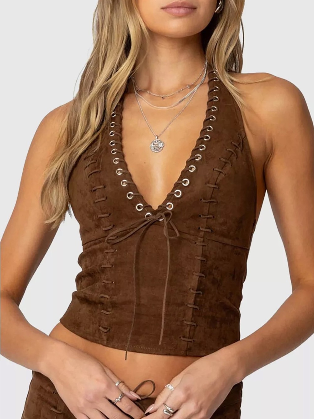 EDIKTED Sloane Faux Suede Halter Top